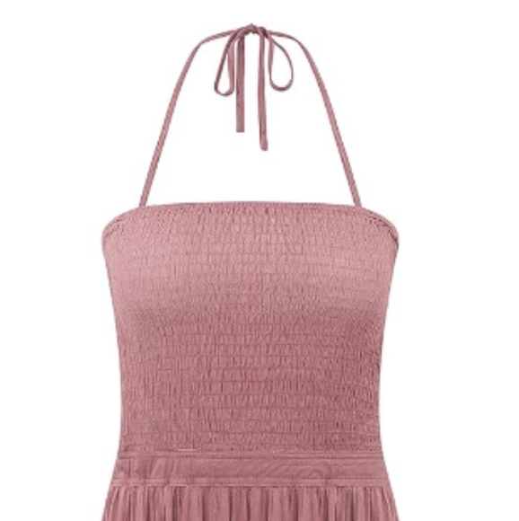 Mauve Pink Boho Maxi Halter Tie Dress Tiered Long Flowy Gauze Bohemian Vacation - Picture 6 of 13
